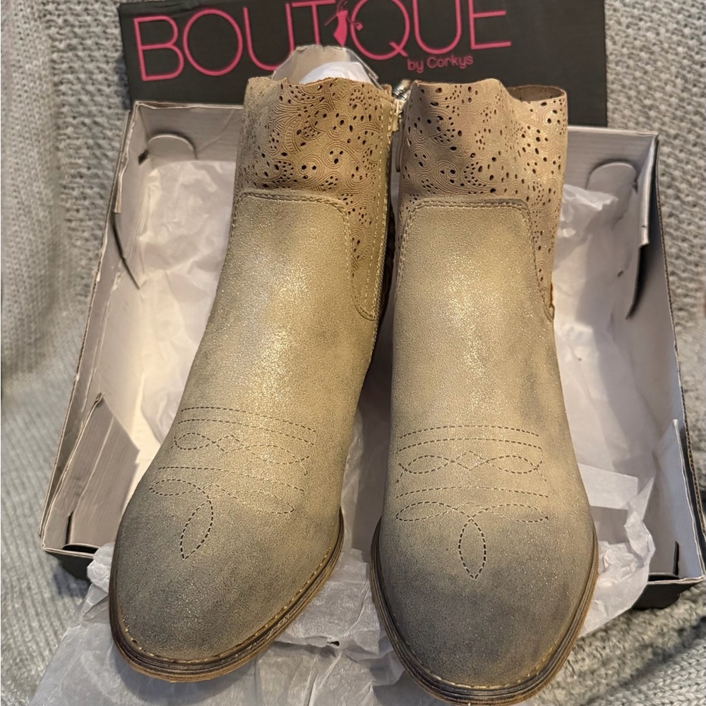 Corkys Beige Ankle Booties with Cutout Design